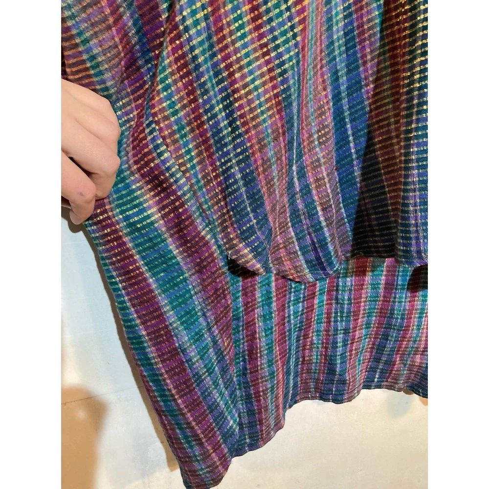 Handmade Button Down Shirt Women‎ Sz L Multi-Color Metallic Lurex Plaid Tunic - Picture 13 of 13